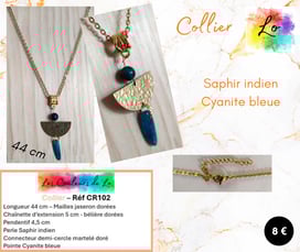 Collier doré Saphir indien connecteur demi-cercle Cyanite bleue Les Couleurs de Lo