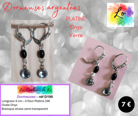 Dormeuses Platine Onyx strass verre transparent Les Couleurs de Lo