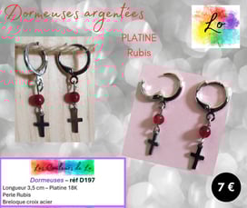Boucles dormeuses Platine Rubis croix acier Les Couleurs de Lo