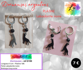 Boucles dormeuses Platine Lababorite noire loup acier Les Couleurs de Lo
