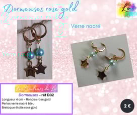 Boucles dormeuses rose gold verre bleu nacré étoile acier Les Couleurs de Lo