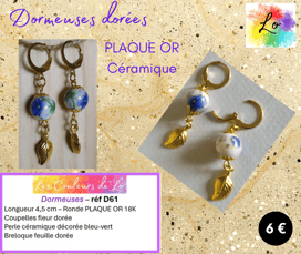 Boucles dormeuses Plaqué or céramique décorée Les Couleurs de Lo