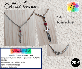 Collier Plaqué or Tourmaline rouge épée acier Les Couleurs de Lo