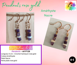 Boucles pendants rose gold Améthyste Nacre Les Couleurs de Lo