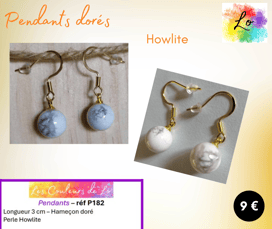 Boucles pendants dorés Howlite Les Couleurs de Lo