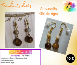 Boucles pendants dorés Amazonite Œil de tigre Les Couleurs de Lo