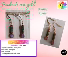 Boucles pendants rose gold Unakite Agate Les Couleurs de Lo