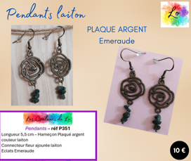 Boucles pendants Plaqué argent laiton fleur ajourée Emeraude Les Couleurs de Lo