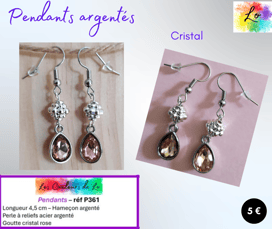 Boucles pendants argentés perle à reliefs goutte cristal vert Les Couleurs de Lo
