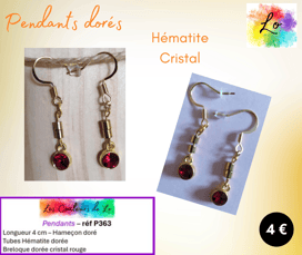 Boucles pendants dorés Hématite cristal rouge Les Couleurs de Lo