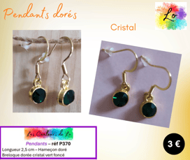 Boucles pendants dorés cristal vert Les Couleurs de Lo
