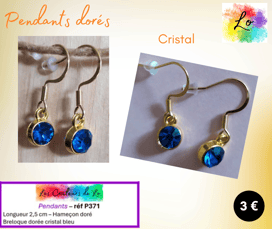 Boucles pendants dorés cristal bleu Les Couleurs de Lo