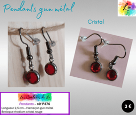 Boucles pendants gun métal cristal rouge Les Couleurs de Lo