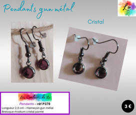 Boucles pendants gun métal cristal parme Les Couleurs de Lo