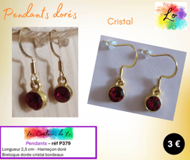 Boucles pendants dorés cristal bordeaux Les Couleurs de Lo