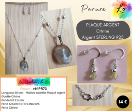 Parure Plaqué argent pendentif Citrine perle Argent sterling Les Couleurs de Lo