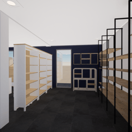 Image du projet de rénovation de l'espace central avec un mur bleu foncé