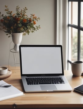 A modern workspace setup featuring a large monitor and a laptop displaying web pages. The desk has a wireless keyboard, a mouse, and a card labeled '#Hashtag Campaign'. The space is clean and organized with a focus on digital content.