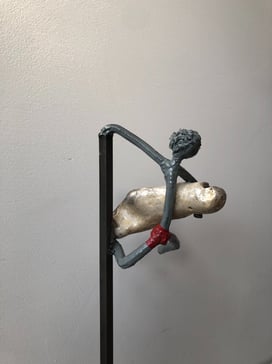 Burden, height 124cm (with stand), Welded sculpture with steel and stone