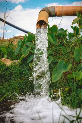 Water pipe emptying in a field