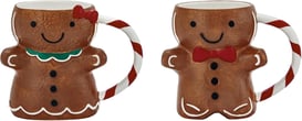 Bico Gingerbread Man Hand Painted Stoneware Mugs Set