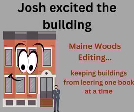A typical MWE ad: Josh excited the building shows an apt. bldg. with a face and a man in a suit