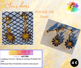 Boucles clous Plaqué or fleur émail bleu marine Les Couleurs de Lo