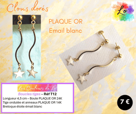 Boucles clous Plaqué or tige étoile émail blanc Les Couleurs de Lo