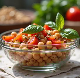 Salada de Grão-de-Bico com Tomate e Manjericão