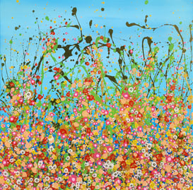 a painting of a field with flowers