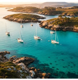 Voiliers au mouillage aux Iles Cies en Galice