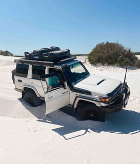 Landcruiser stuck in the sand dunes near Lancelin, Western Australia.
