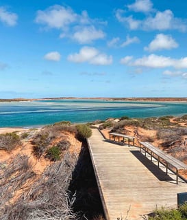 View of a turquoise lagoon in Shark Bay, François Peron National Park, Western Australia.