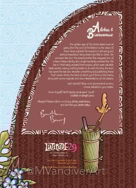 Illustrations from the menu for Beachbum Berry's Latitude 29 by New Orleans artist Melissa Vandiver.