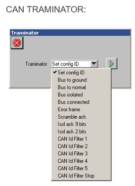 CAN TRAMINATOR Manual Control Panel showing the fault injection capability