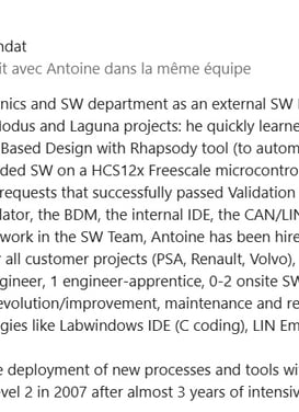 Feedback from my Technical Leader during my first year in VALEO