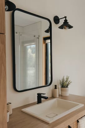 Miroir tendance noir dans salle de bain avec éclairage classique