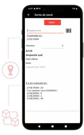 écran mobile de la sortie de stock d'un article dans Stockmobil