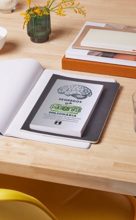 e-book Segredos da Mente Milionária, no escritório