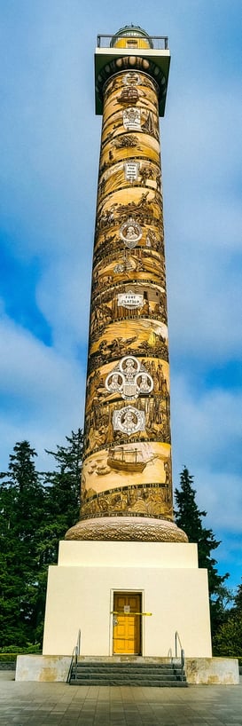 Oregon Coast - The 125 foot Astoria Column covered in artwork of historical events