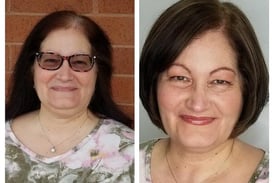 a woman with glasses and a necklace on her neck