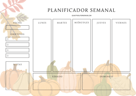 Planificadores Semanales con Diseño de Otoño para Descargar Gratis