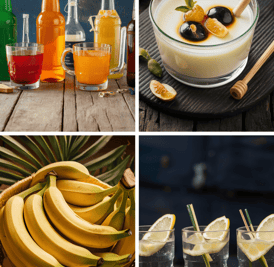 a collage of different types of fruit and drinks
