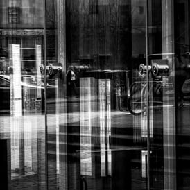 Slightly abstract reflections and view through glass at The Usher Hall, Edinburgh