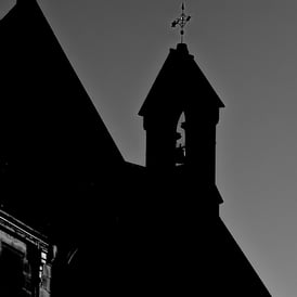 The bell tower, in silhouette, of the old Marchmont Primary School, Marchmont Road, Edinburgh