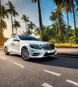 a man with a long white beard driving a car