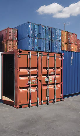 blue red and yellow intermodal containers