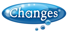 a blue and white sign that says changes