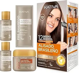 Kativa Brazilian Straightening Kit, 12 Weeks of Home Use Professional Straightening, with Organic Ar