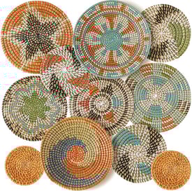 11 Pcs Boho Wall Decor Decorative Bulrush Woven Wall Decor Boho Wall Art Round Farmhouse Art